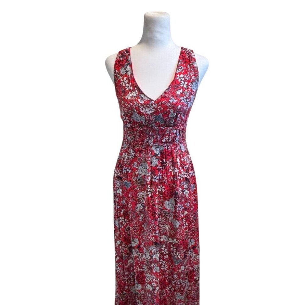 Japna Red Floral Maxi Dress Size Extra Small